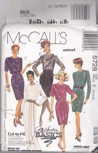 McCall 5728 Pattern 10 12 14 Dress w/Drape Front  Skirt Uncut