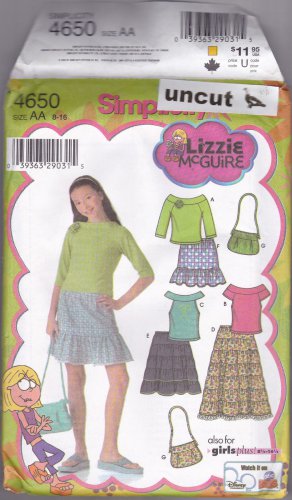 Simplicity 4650 Pattern Girls Ruffle Skirt Tops Purse 8 10 12 14 16 Uncut