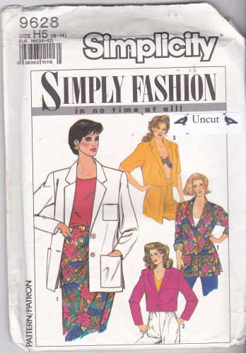 Simplicity 9628 Uncut 6 8 10 12 14 Jacket Cropped or Long Patch Pockets