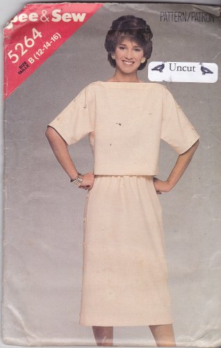 Butterick See & Sew 5264 Uncut 12 14 16 Top Skirt Side Bands Button Trim Sporty