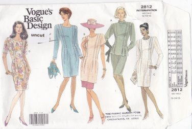 Vogue 2812 Pattern 12 14 16 uncut Easy Fitted Dress Top Tunic Skirt