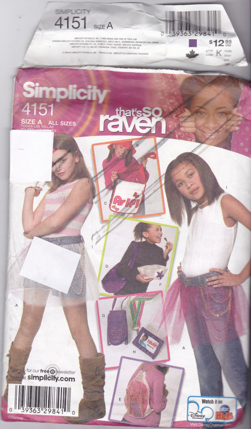 Simplicity 4151 That's So Raven Skirt Hat Bag Girls' pattern uncut all sizes