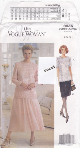 Vogue Woman 8635 Pattern 8 10 12 Lined Top, Fitted Tapered or Flared Skirt Uncut
