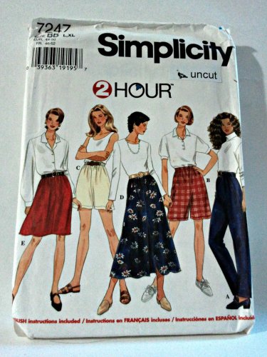 Simplicity Pattern 7247 Skirt Pants Shorts L XL (18 20 22 24) Plus Uncut