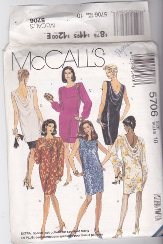 McCall's 5706 Uncut 10 Dress Low Cut Back Cowl Dressy