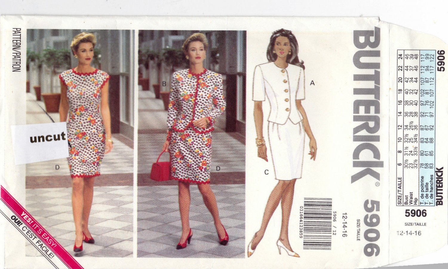 Butterick 5906 Pattern 12 14 16 Uncut Easy Jacket Dress optional rickrack
