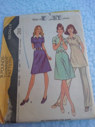 Vintage McCall 3101 easy sewing dress tunic pants pattern size 12 uncut 1972