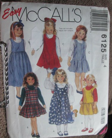 Easy McCall 6125 Girl's Dress Sewing Pattern size 4 uncut