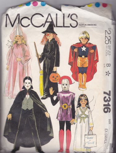 McCall 7316 Pattern Uncut XS 2 4 Halloween Costume Jumpsuit Cape Hood Wings Etc