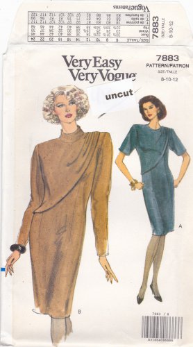 Vogue 7883 Pattern 8 10 12 Very Easy Dress Front Overlay Shoulder Pads Uncut