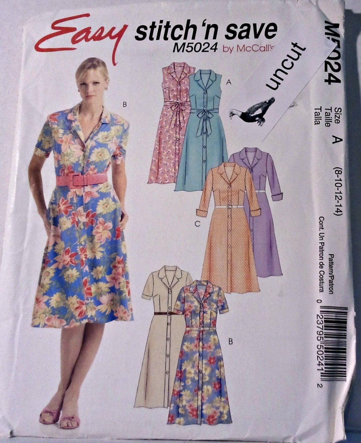 Easy Stitch N Save Pattern M5024 Shirtdress Dress 8 10 12 14 Uncut