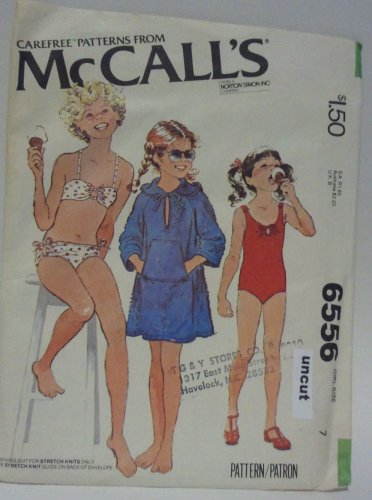 Vintage McCall 6556 Pattern Uncut Swimsuit Bathing Suit Bikini Coverup 7 Girl