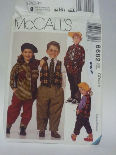 McCall 6682 Pattern Lined Vest Shirt Pants Tie Uncut 2 3 4 Toddlers
