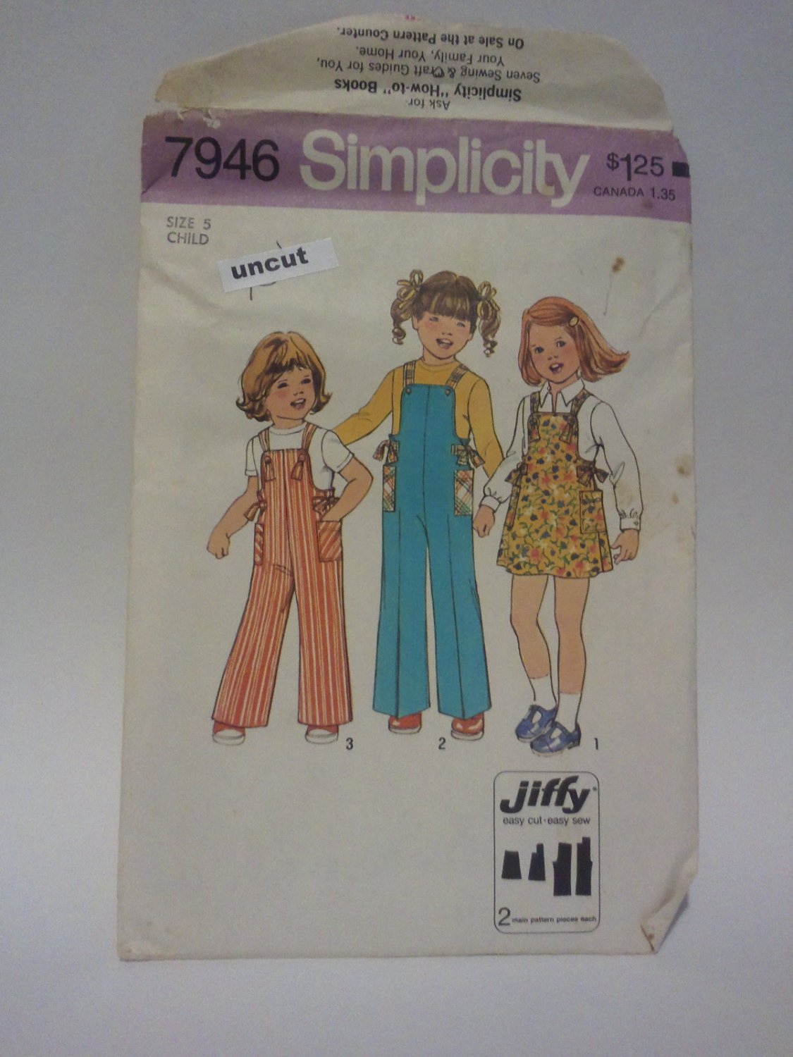 Vintage Simplicity 7946 Pattern Jiffy Overalls Jumper Bows Girls Uncut 5