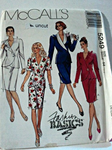 McCall 5249 Pattern Unlined Jacket Skirt 2 Piece Dress 14 Uncut Fashion Basics