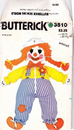 Butterick 3510 Pattern Clown Dressing Zipper Button Learning Doll uncut