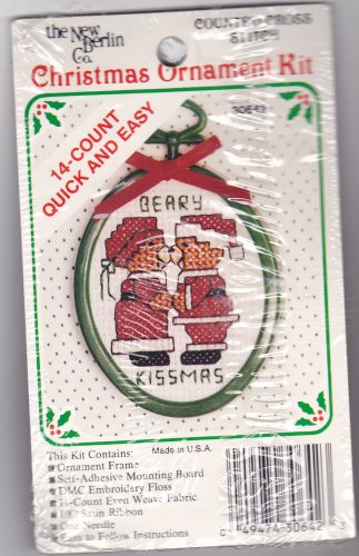 New Berlin Co. Counted Cross Stitch Ornament Kit 30642 Beary Kissmas Mistletoe Bears