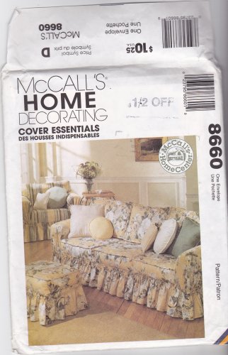 McCall's 8660 Pattern Uncut Pillows, Slip Covers for Couch Chair Ottoman Recliner