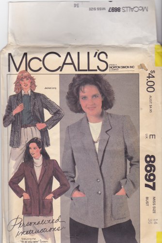 McCall's 8697 Uncut 14 Unlined Notch Collar Jacket Palmer & Pletsch