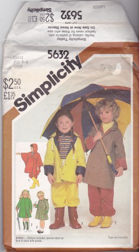 Simplicity 5632 Uncut 5 6 Pants Poncho Reversible Rain Coat Detachable Hood