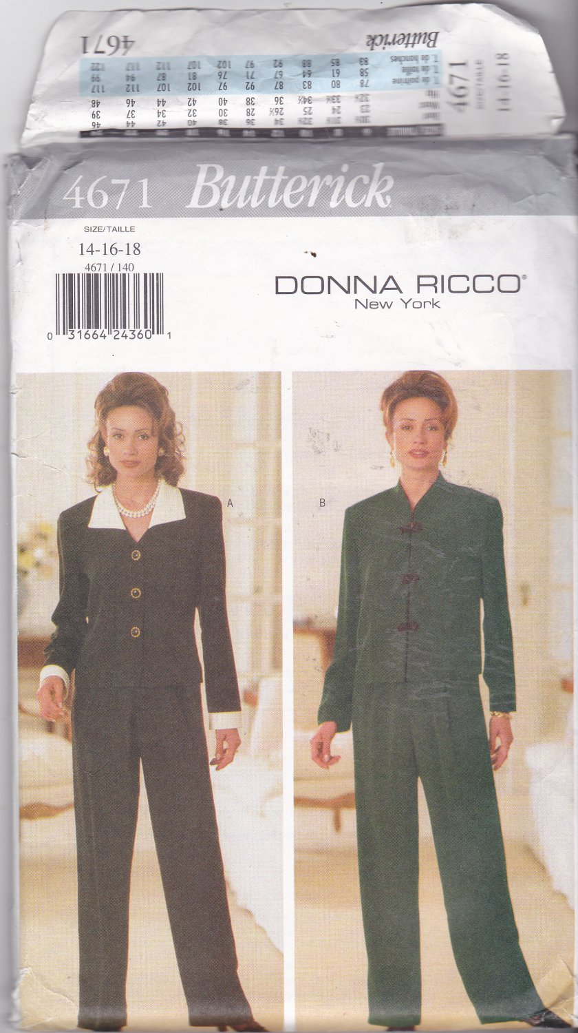 Butterick Pattern 4671 Uncut 14 16 18 Donna Ricco Top and Pants