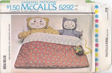 McCall's 5292 Pattern Uncut Mother and Baby Cat Kitten Mouse Bed Doll Plushie Toy