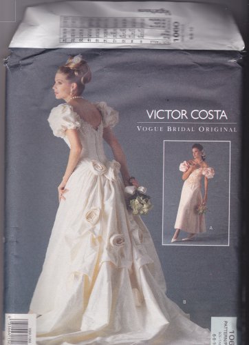 Vogue Pattern 1060 Uncut 6 8 10 Wedding Bridal Gown Dress Victor Costa Puff Sleeves Roses Train