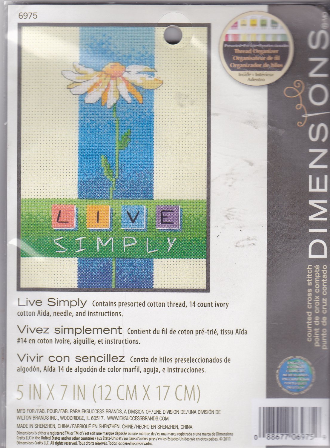 Dimensions 6975 Counted Cross Stitch Kit "Live Simply" 5x7 inches