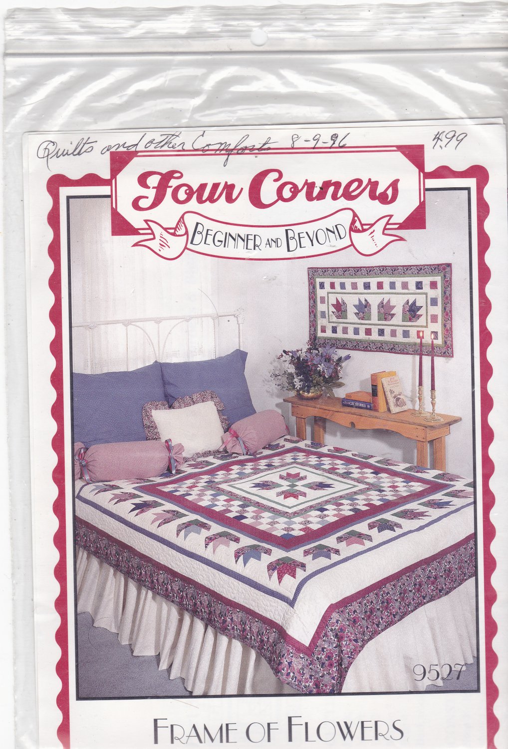 Four Corners Frame of Flowers 9527 Patchwork Pattern Quilt or Wallhanging