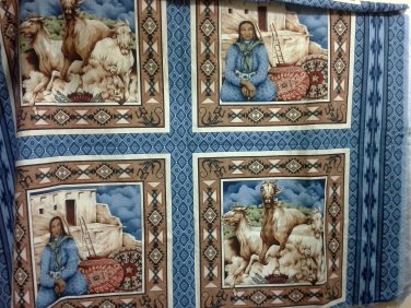 4 Fabric Panels 2 Southwest Designs Horses, Native American Woman with Baskets for Pillows, Crafts