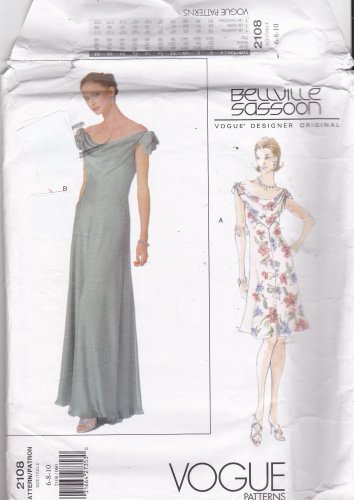 Vogue 2108 Pattern Uncut FF 6 8 10 Bellville Sassoon Off Shoulder Evening Gown