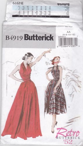 Butterick B4919 Pattern Uncut FF 6 8 10 12 Halter Wrap Dress Retro '52 Mid Calf or Floor Length