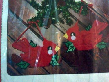 Christmas Holiday Cardinal Ornaments Plastic Canvas Kit Holly Birds 6226 to make 2 decorations