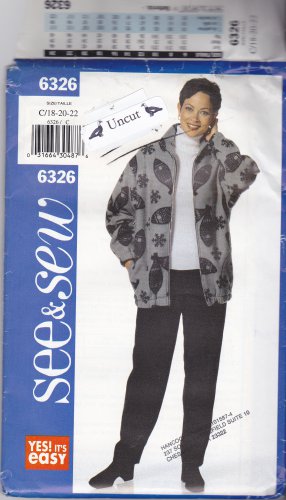 Butterick See & Sew 6326 Pattern Uncut Zip Front Jacket Pull On Pants 18 20 22 Plus