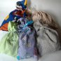 Handmade (by me) Fabric Gift Bag Assortment: 5 Cloth Bags Sports, Stripes, Checks, Flowers, Calico