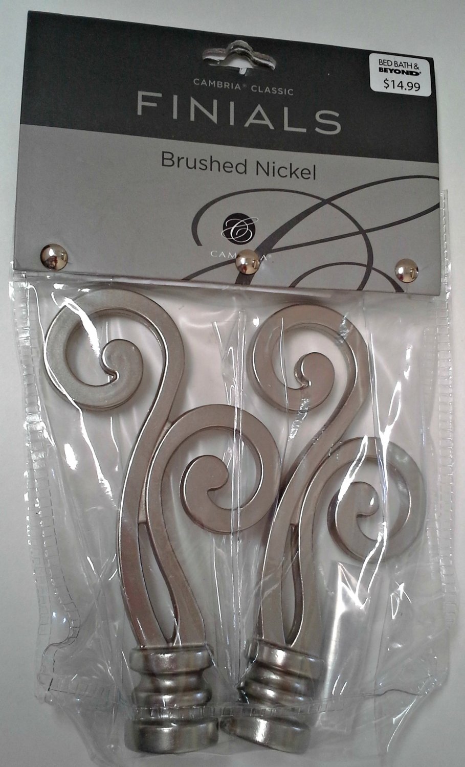 Pkg of 2 Cambria Lariat Decorative Finials 105108 Brushed Nickel finish