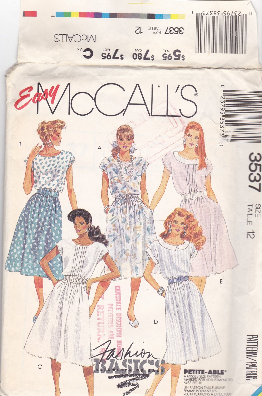 McCall's 3537 Pattern Uncut 12 Dress Elastic Waist Pockets Modest