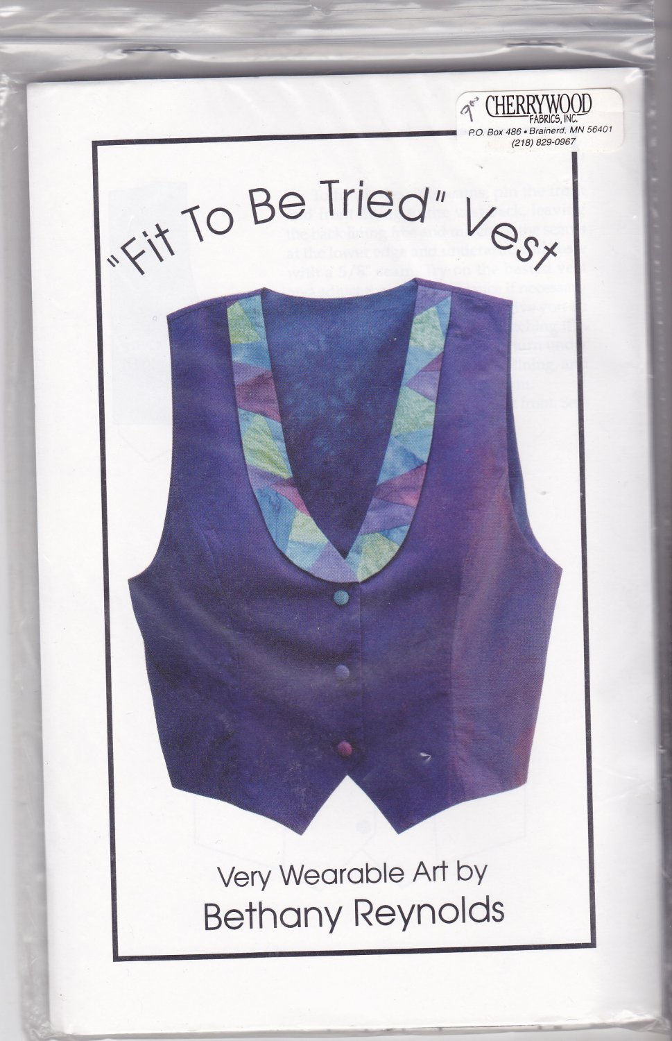 Bethany Reynolds Fit To Be Tried Vest Pattern Uncut Wearable Art 6 8 10 12 14 16 18 20 22 24