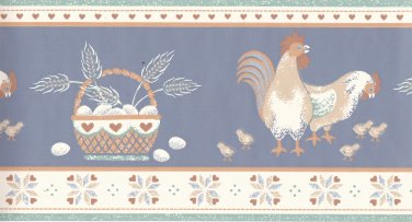 Vintage Chicken Rooster Eggs Chicks Wallpaper Border 6-3/8 inches x 5 yards 1980s BWT9210