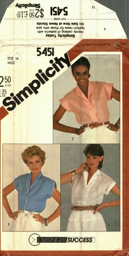 Simplicity 5451 Pattern Uncut 14 Button Front Shirt Collar Variations Cap Sleeves