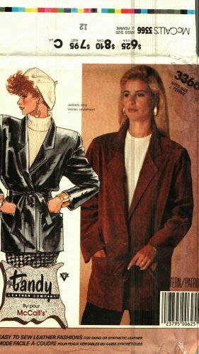 McCall's 3366 Pattern Uncut 12 Real or Faux Suede or Leather Lined Jacket Belt