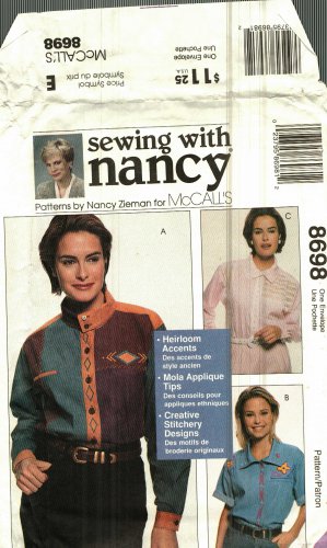 McCall's 8698 Pattern Uncut 8 10 12 14 16 18 20 22 Button Front Shirt Machine Embroidery or Lace