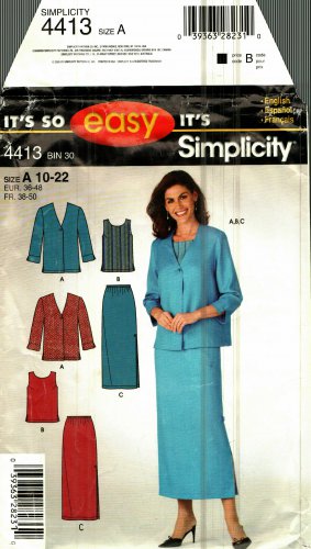 Simlicity 4413 Pattern Uncut 10 12 14 16 18 20 22 Loose Jacket Top Side Slit Skirt