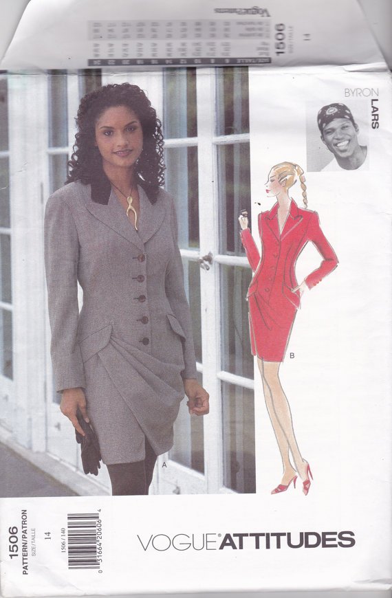 Vogue 1506 Pattern 14 Uncut Attitudes Designer Byron Lars Button Front Lined Dress