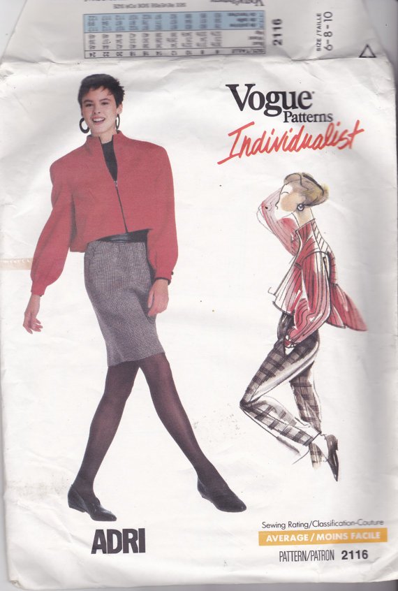 Vogue Individualist 2116 Pattern 6 8 10 Uncut ADRI Zip Front Jacket Skirt Pants