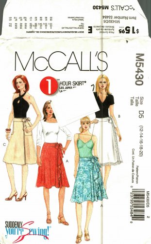 McCall's M5430 Pattern 12 14 16 18 20 Uncut 1 Hour Wrap Skirts