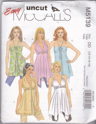 McCall's M 5139 Pattern Uncut 12 14 16 18 Boho Long Halter Tops Easy to Sew