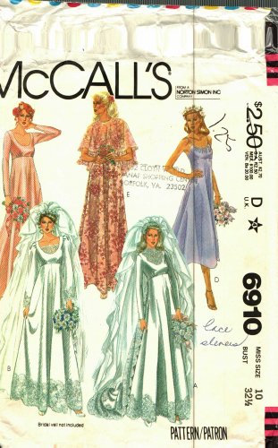 McCall's 6910 Pattern 10 Bridal Wedding Gown Bridesmaid Dress Train Cape