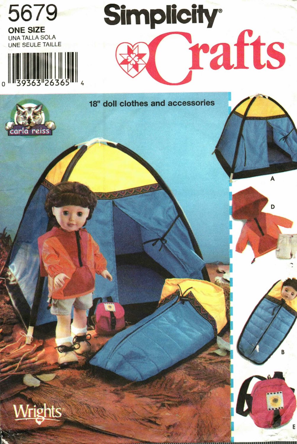 Simplicity 5679 Pattern Uncut FF Camping Clothes Accessories Tent for 18 inch doll