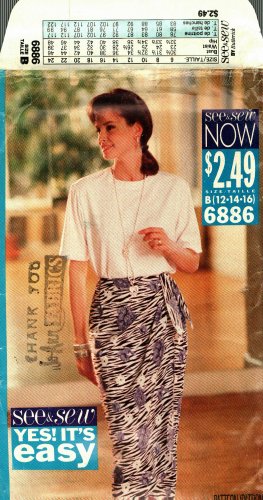Butterick See & Sew 6886 Pattern uncut 12 14 16 Loose Fit Top Wrap Skirt
